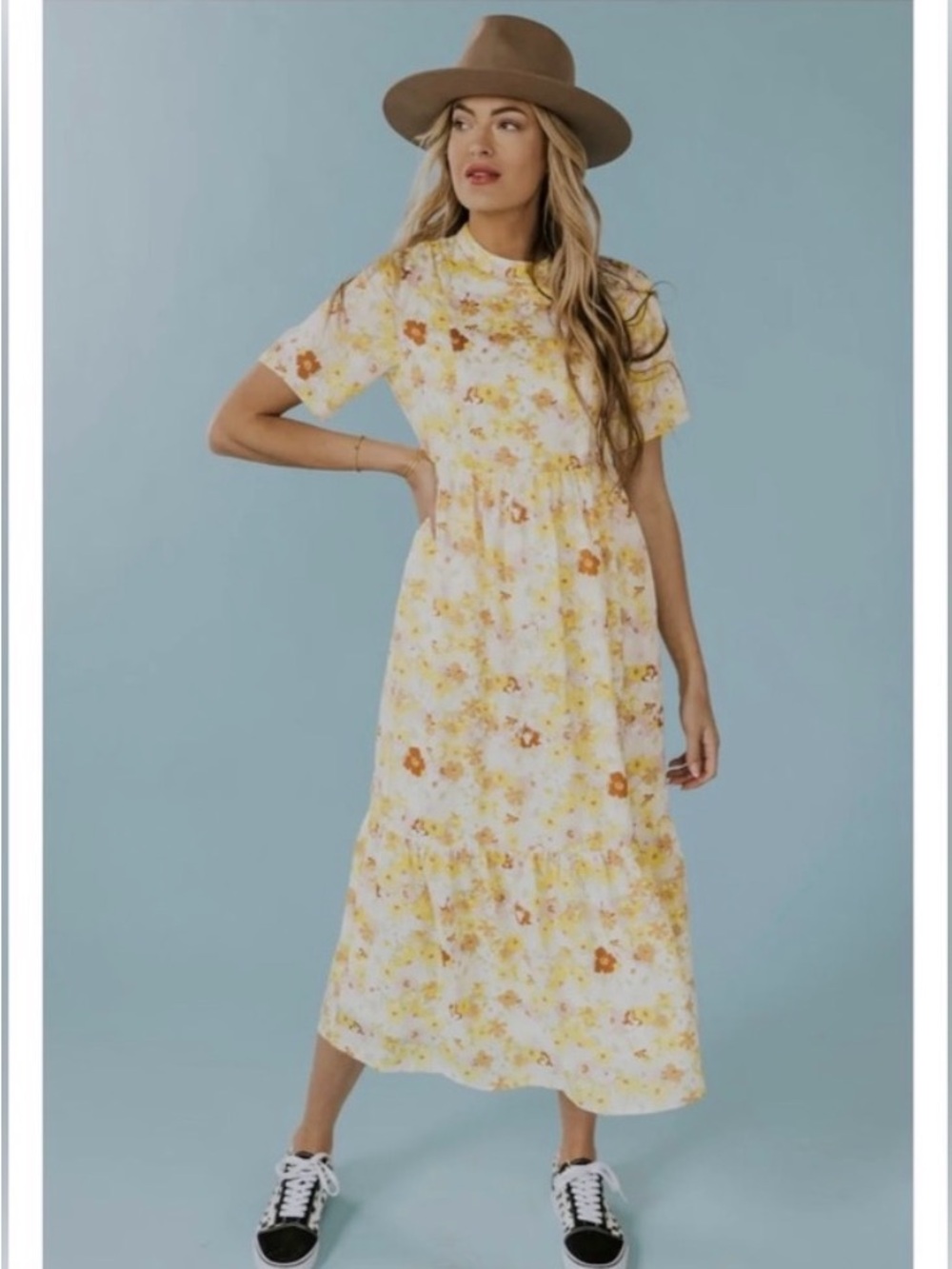 ROOLEE Cameranesi Floral MOM Dress NWT Size L Yellow Pink Midi